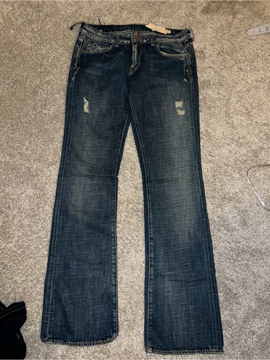 Goddess Denim - Union Goddess Dark Blue Flare Jeans with Subtle Distress